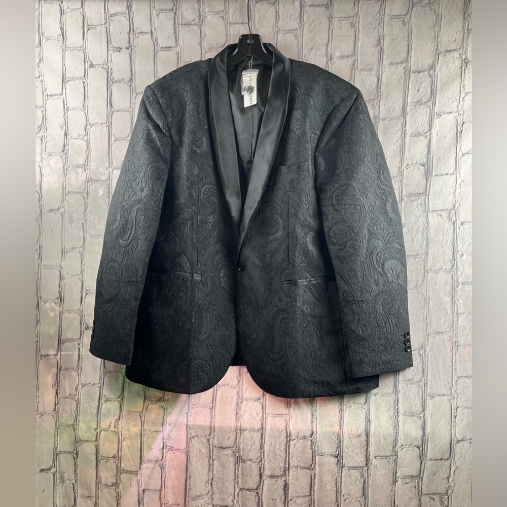 Coofandy Men’s Blazer Size:2XL  Tuxedo Jacket Paisley Shimmering Lapel Black